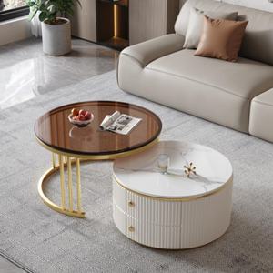 Mesa de Centro Moderna de Lujo con Tapa de Pizarra y Marco Metálico, Mesa de Té para Sala de Estar con Tapa de Vidrio, Mesa de Café con Tapa de Imitación Mármol - Product Image 3