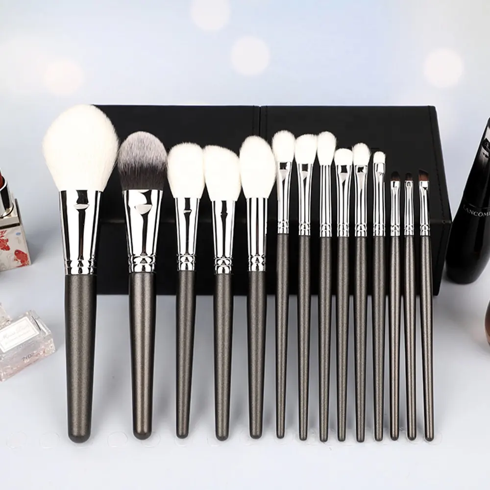 14 pcs Professional Natural Hair Makeup Brush Private Label Custom Logo Natural Hair make up brushes set Sample