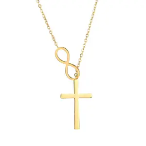 Minimalista delicato monili delle donne di modo infinity e a forma di croce in argento/oro/oro rosa in acciaio inox infinity croce collana