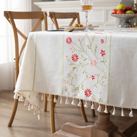 Nappe vintage en coton et lin avec dentelle jacquard, élégante nappe rectangulaire beige et blanche pour la cuisine, la salle à manger et la décoration de la maison