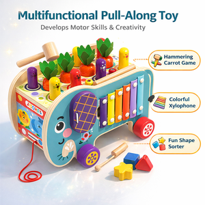 Coffre-fort en bois multifonctionnel en forme d'éléphant, amusant et engageant, idéal pour les jeux de tirage/<span class=keywords><strong>xylophone</strong></span> des enfants, jeux familiaux et préscolaires - Product Image 5