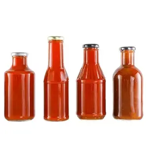Different shape food grade 500ml 375ml 250ml glass dressing condiments chili BBQ sauce tomato ketchup bottle