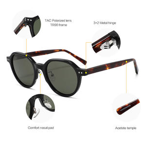 Lunettes de soleil rondes TR90 noires polarisées UV400 unisexe pour la mode, les voyages et la conduite, protection solaire transfrontalière - Product Image 5