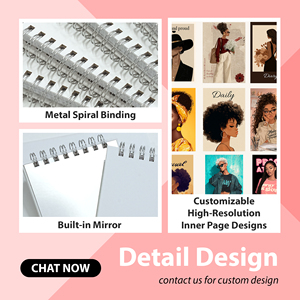 Carnet à couverture rigide avec miroir intégré A7, design moderne, couverture en papier de bureau, reliure métallique Wire-O, cadeaux pour femmes, carnets, agendas - Product Image 3