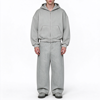 Ensemble de survêtement 2 pièces pour homme : sweat à capuche zippé surdimensionné 450 GSM et pantalon large, personnalisable avec logo, style streetwear