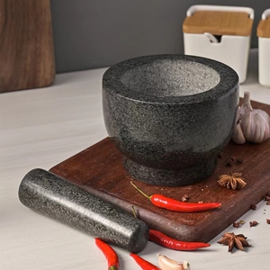 Mortiers en granit noir naturel et <span class=keywords><strong>pestal</strong></span> ail gingembre presse broyeur ustensiles de cuisine 100% mortier en pierre de marbre naturel avec ensemble de pilon - Product Image 2