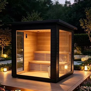 Sauna extérieur en pierre volcanique, bois de hemlock, 4500W, chauffage intelligent Bluetooth, pour maison et villa. - Product Image 1
