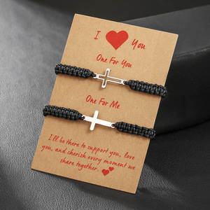 Braided <b>Bracelet</b> Stainless Steel Cross Adjustable <b>Couple</b> Gift Unisex Jewelry Valentine's Day Fashion String <b>Bracelet</b> - Product Image 3