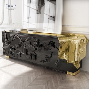 Mobile da soggiorno in stile <span class=keywords><strong>moderno</strong></span> <span class=keywords><strong>con</strong></span> elementi in rame: finitura nera lucida, intagli squisiti - Product Image 2