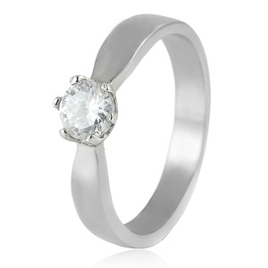 yunnique Stainless Steel <b>Ring</b> Claw <b>Set</b> Diamond Engagement <b>Ring</b> Unisex Fashion Jewelry <b>Silver</b> Color - Product Image 1