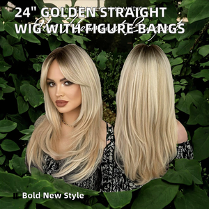 Peluca de Cabello Largo y Liso con Flequillo en Forma de Ocho, Color Dorado, Densidad 130%, Fibra de Alta Temperatura de 24 Pulgadas, Gran Venta en Europa y América - Product Image 2