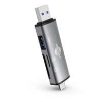 Lecteur de cartes SD double tête USB-C et USB-A avec USB3.0 480/MBps, coque en alliage d'aluminium 3-en-1 pour ordinateurs portables, MacBook et téléphones