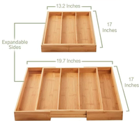 Organisateur de couteaux de cuisine en bambou, boîte de rangement, plateau à couverts de type tiroir, séparateurs réglables, compartiments sans couvercle, design moderne