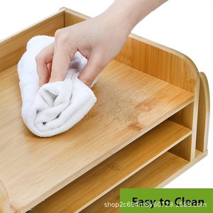 Bamboo <b>Desktop</b> File Organizer 2 Tier Natural Wood Color Multipurpose Office Desk Sorting Tray <b>Shelf</b> Rectangle Standing Type - Product Image 4