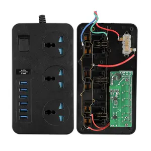 2024 Hot-selling Power Socket 6usb Power Board Extension Cable Can Be Wall-mounted 16a Socket with Usb 2m Black OEM NFC 3000w