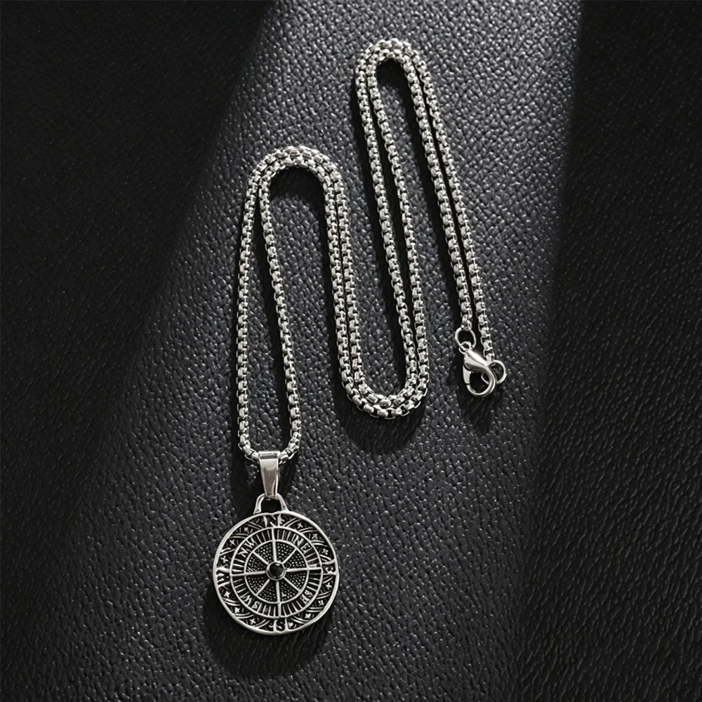 Steel-colored compass necklace (35*25mm)