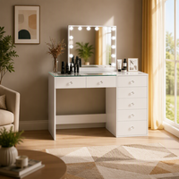 Coiffeuse blanche avec miroir éclairé, plusieurs tiroirs de rangement, table de maquillage moderne, mobilier de chambre OEM ODM