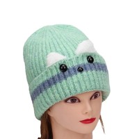 Gorro de punto jacquard cálido con imagen de perro adorable, de moda, con botón, para mujer, a prueba de viento, venta al por mayor transfronteriza.