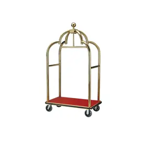 Hotel Luggage Cart New Design Removable Custom Stainless Steel Hotel Gold Iron Portable Bellman Baggage Cart Lobby Luggage Trolley For Hotel