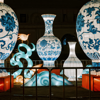 Lanterne chinoise personnalisée en tissu de soie bleu et blanc, à économie d'énergie, étanche, pour usage intérieur et extérieur, Pâques, Noël