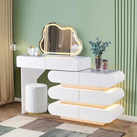 Coiffeuse moderne en bois massif avec miroir LED et tabouret pour chambre de fille, dortoir, maquillage et manucure