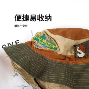 Sombrero de Pescador Retro con Parches, Verde Militar, de Algodón Transpirable, Protección Solar, para Viajes, Senderismo, Camping, Plegable - Product Image 2
