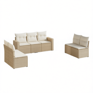 Conjunto de Sofá de Jardín de Ratán Beige con Cojines de Poliéster, Muebles de Exterior de Diseño Contemporáneo, Impermeables, para Uso en Patio - Product Image 1