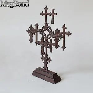 Cast iron religious cross desktop decor, metal tabletop cross decoration