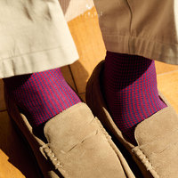 Chaussettes habillées de luxe pour hommes en coton mercerisé 240N, motif micro-quadri rouge, tendance, fantaisie, pour affaires, avec logo personnalisé