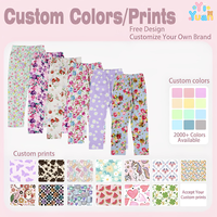 Leggings vintage pour petites filles, motif floral pivoine rose et violet, taille élastique, pantalon cheville, tenue assortie pour enfants, jardin et vacances
