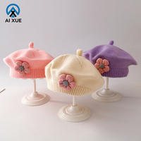 Gorro de Punto Personalizado de Fábrica con Lindo Estampado Floral, Gorro de Pintor de Cuero y Mezclilla, Gorro Informal de Otoño e Invierno para Bebés Niñas