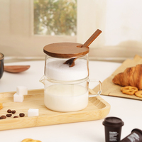 Ensemble de sucrier et crémier en verre empilable avec couvercle en bois d'acacia et cuillère, pot à sucre en verre borosilicate, pot à lait, accessoires pour bar à café