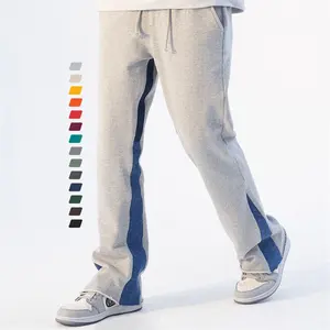 Impressão personalizada Sweatpants Hip Hop Oversized Flared Pants Algodão Pesado Colorblocked Perna Larga Jogger Flare Calças Para Homens