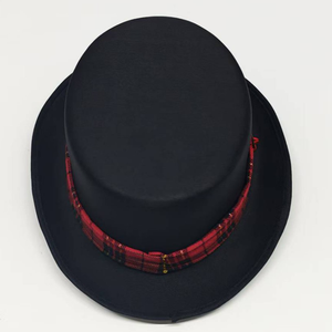 Chapeau de Noël noir à carreaux avec bande et décorations de houx, chapeau de gentleman pour adulte pour spectacle de fêtes - Product Image 5