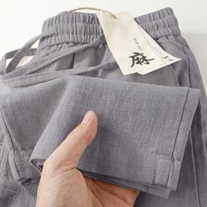 Pantalones casuales de lino para hombre, de verano, con cintura elástica, de secado rápido, holgados, de pierna recta, estilo chino, pantalones largos de tela fina para uso diario - Product Image 2