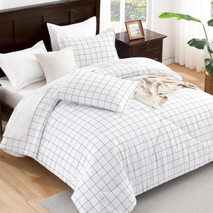 Trắng lưới <span class=keywords><strong>Comforter</strong></span> thiết lập kích thước đầy đủ 3 miếng mùa hè nhẹ sợi nhỏ xuống thay thế Trắng <span class=keywords><strong>Comforter</strong></span> với đường màu đen - Product Image 2