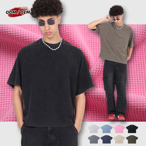 Camiseta de hombre de verano básica vintage lavada de corte holgado con textura gofrada y mangas raglán, con logo estampado oversize, estilo streetwear - Product Image 2