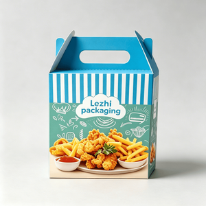 Boîte en carton ondulé personnalisée avec poignée, de qualité alimentaire, en forme de <span class=keywords><strong>maison</strong></span>, pour emballage de poulet frit - Product Image 4