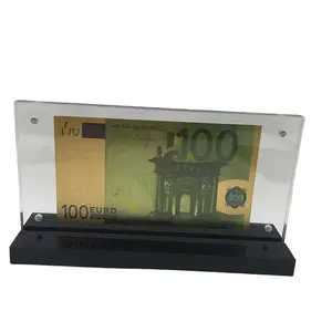 Clear 2 Dubbelzijdige Magnetische Crystal Cash Box Acryl Valuta Bill Dollar Bankbiljet Display Houder Met Zwarte Basis