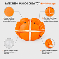 Jouet couineur pour chien en latex naturel, adorable jouet à mâcher pour chien en forme de crabe, jouet de dentition souple pour chiots et chiens de petite et moyenne taille