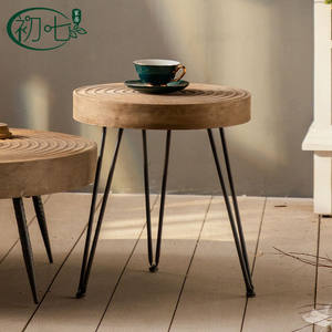 Wabi Sabi Style <b>Round</b> Coffee <b>Table</b> Solid Wood Handmade Living Room Tea <b>Table</b> Small <b>Side</b> <b>Table</b> - Product Image 4