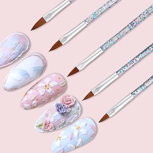 Ensemble de 5 pinceaux à ongles avec manche en cristal, poils synthétiques, pinceaux pour dessin au gel UV, pour la conception de manucure - Product Image 2