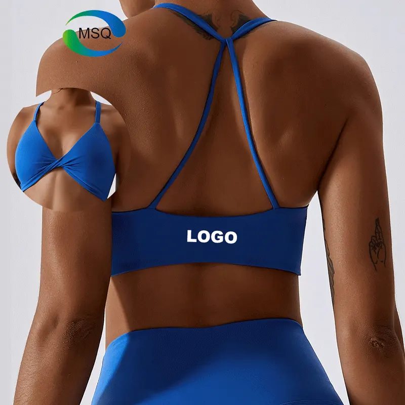 Custom Logo 2023 Newest Design Sexy Gym Bra For Women Moisture Wicking Front Twist Gym Yoga Crop Tops Seamless Sports Bra