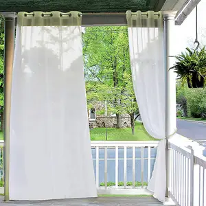 Amity Modern High Quality White Outdoor Terrace Decorative Waterproof Curtain Fabric Transparent Curtain Sheer - Product Image 1