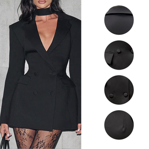 Nuovo <span class=keywords><strong>Abito</strong></span> Blazer Corto da Donna 2026 con Maniche Lunghe, Collo a V, <span class=keywords><strong>Doppio</strong></span> <span class=keywords><strong>Petto</strong></span>, Vestibilità Slim, Stile Quotidiano e da Strada, Tinta Unita con Vita Stretta - Product Image 4