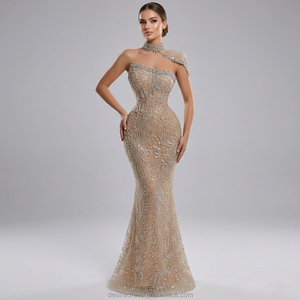 MD50003 lussuoso abito Sexy con paillettes <span class=keywords><strong>e</strong></span> sirena di perline abito Color <span class=keywords><strong>Nude</strong></span> con cristallo Sparlke elegante abito formale da sera per le donne - Product Image 1