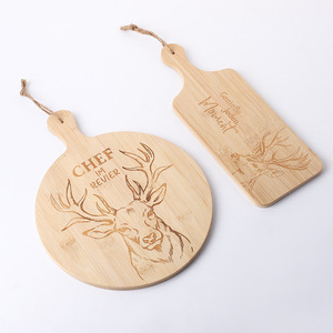 Planche à découper en bambou ronde avec poignée gravée au laser pour usage domestique - Product Image 1