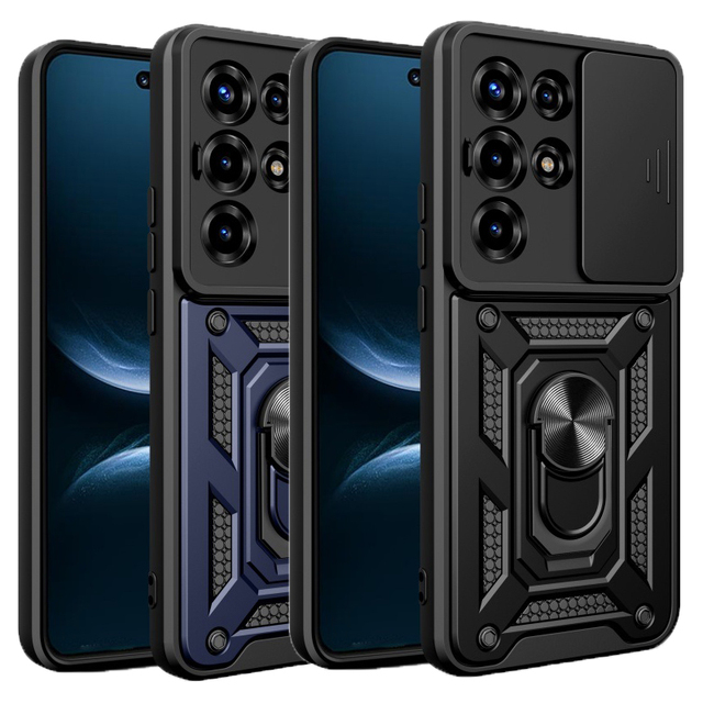 Armor Shockproof Phone Case for Itel Super 26 Ultra / Itel S26 Ultra Slide Camera Lens Protection Stand Back Cover