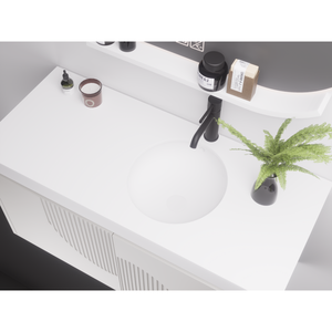 Lavabo de baño ecológico montado debajo de la superficie sólida redonda de, lavabo duradero en material ecológico - Product Image 2