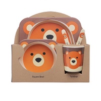 Ensemble de vaisselle cinq pièces pour bébé, motif dessin animé mignon, comprenant assiette à compartiments créative, tasse à bec, cuillère et fourchette, idéal pour cadeau de naissance, vente en gros